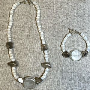 Cream & White Beaded Stone Necklace & Bracelet Set